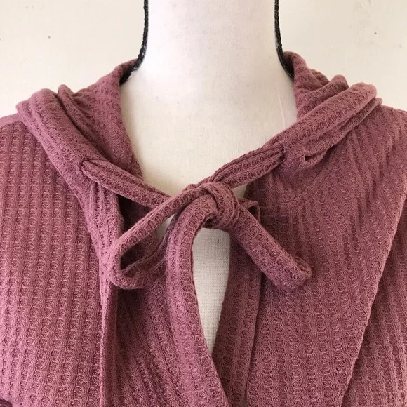 Love Riche Loveriche Mauve Pink Long Line Hooded Waffle Knit Duster Pockets S - Picture 8 of 9
